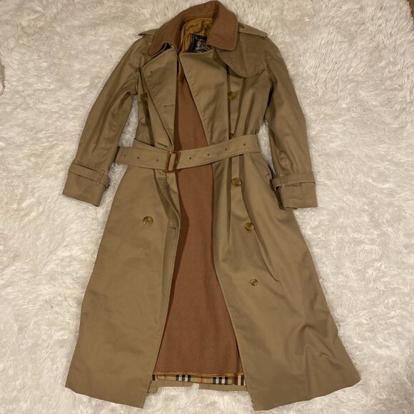 Vintage 90s Burberry Camel Wool Lined Kensington Chelsea Coat Medium Novacheck - Picture 5 of 16